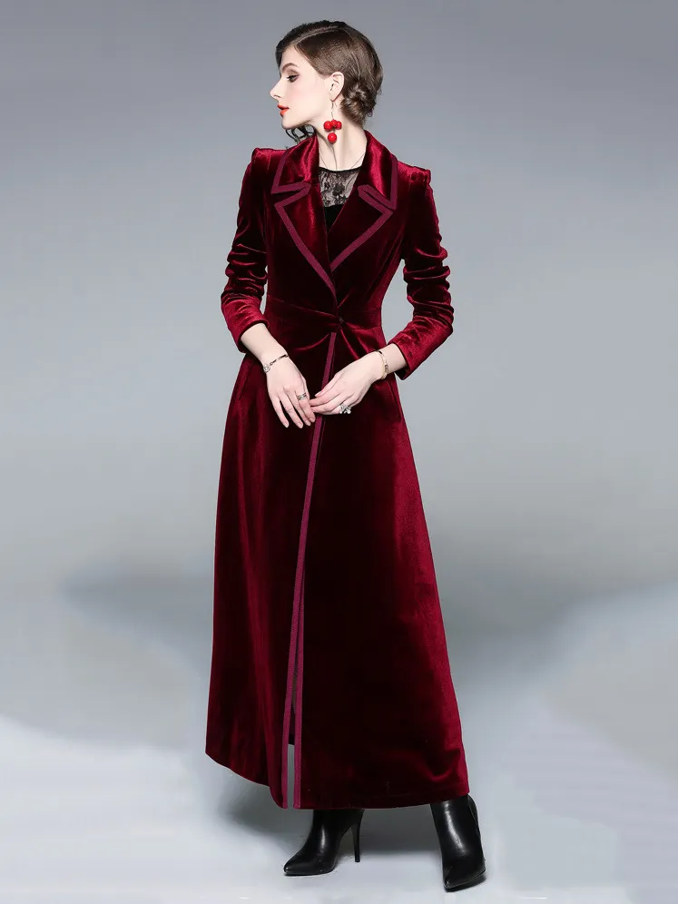 Burgundy Winter Wrap Coat for Women with Turndown Collar.