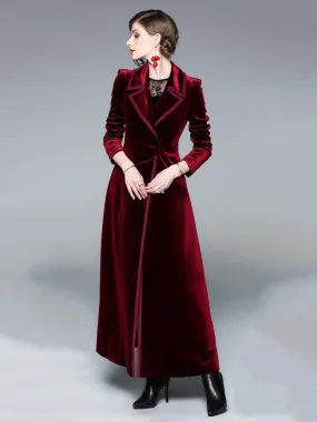 Burgundy Winter Wrap Coat for Women with Turndown Collar.