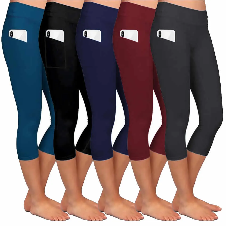 Capri Leggings with Pockets - Soft Feel - Yoga Comfort - Solid Colors