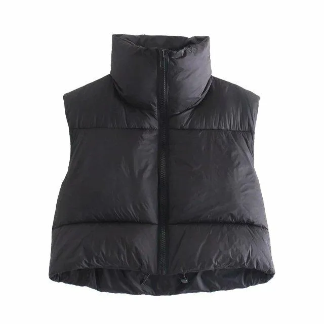 Casual Women's Short Puffer Vest - Warm Double-Sided Outwear