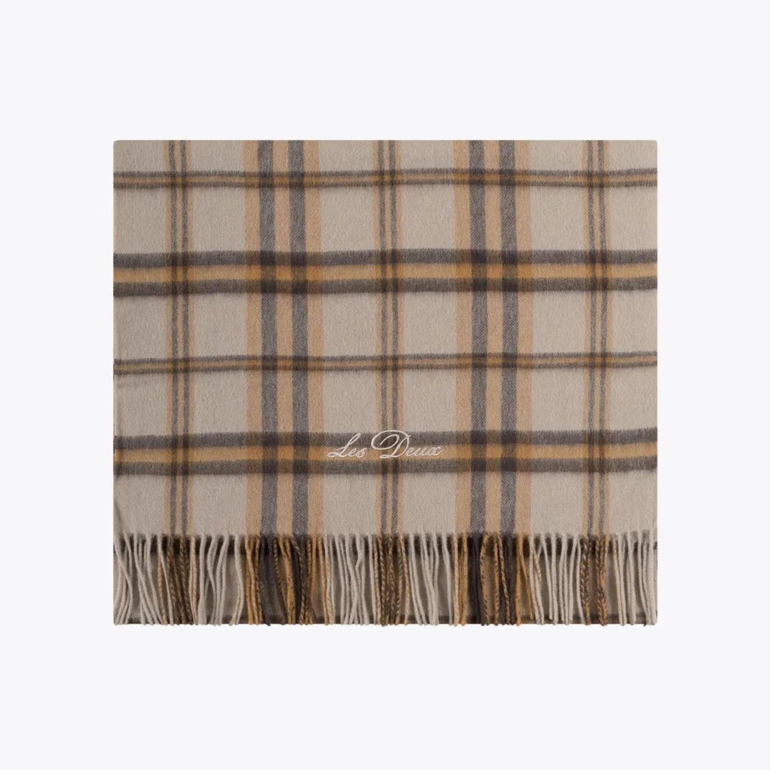 Check Wool Scarf in Dark Sand and Coffee Brown color