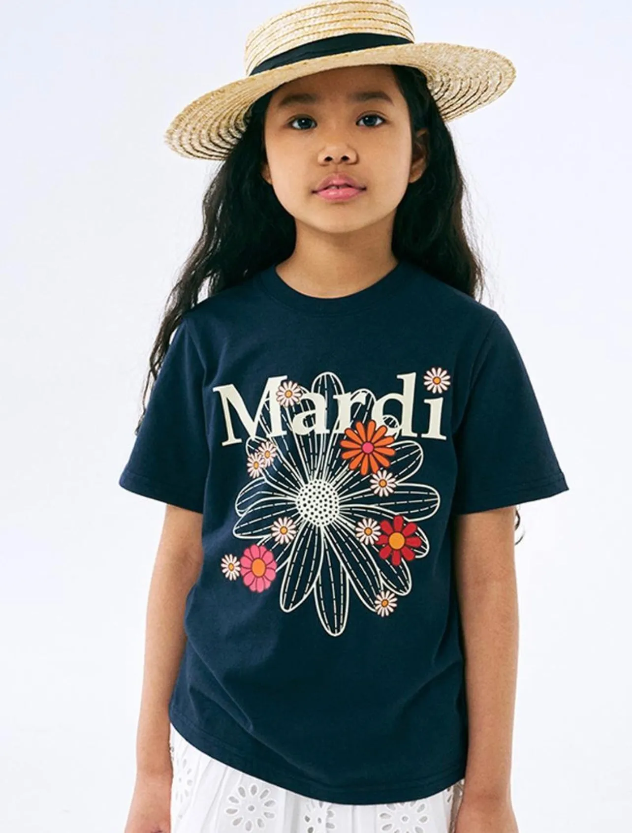 Children's Navy Cream Flowermardi Blossom T-shirt