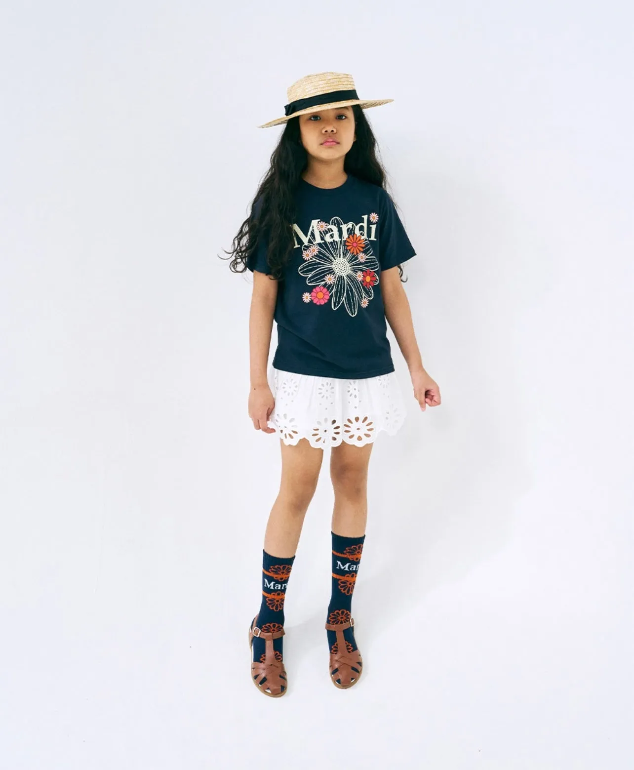 Children's Navy Cream Flowermardi Blossom T-shirt