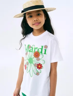 Children's T-shirt White Green Floral Design