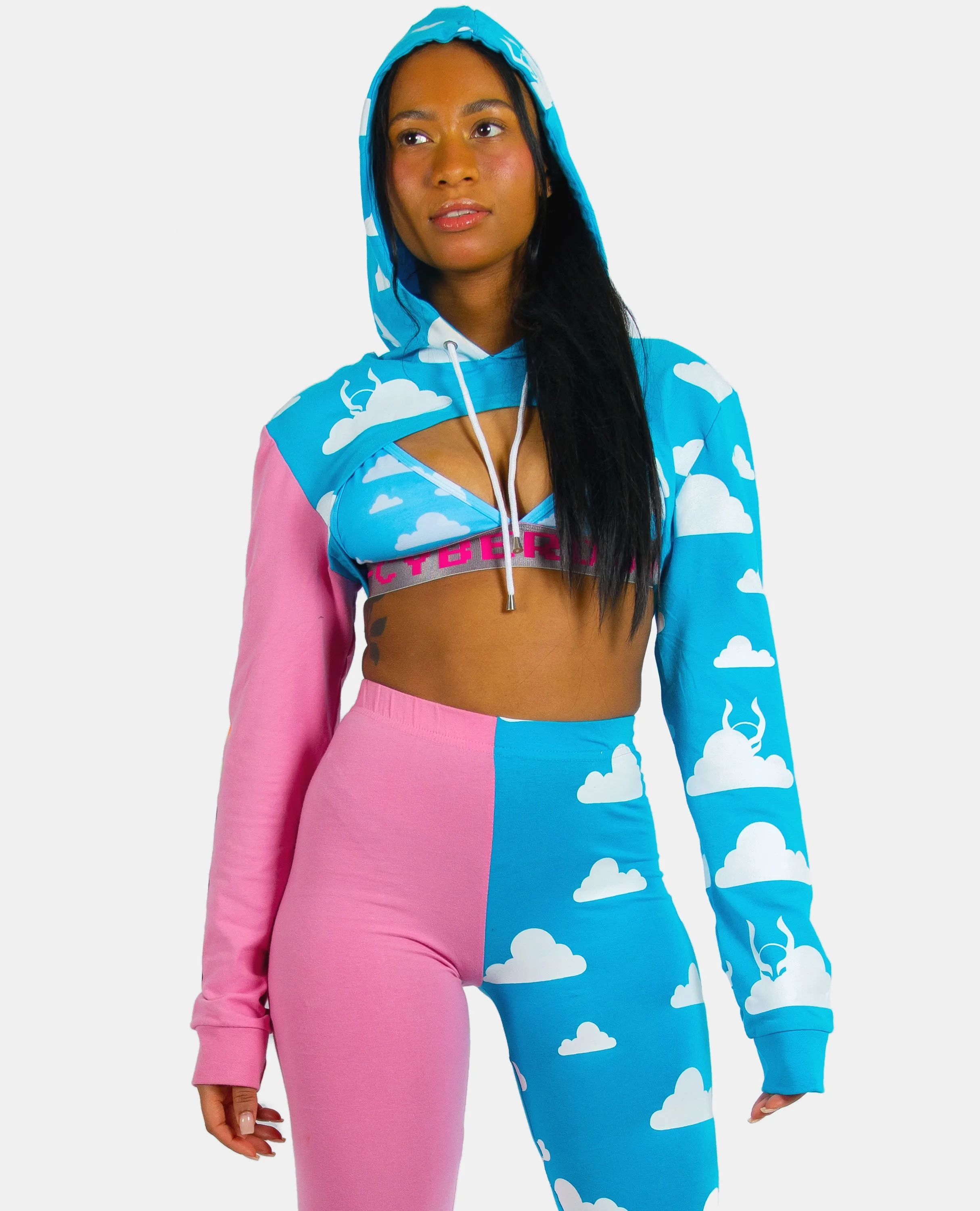 CLOUD PRINT CROP HOODIE