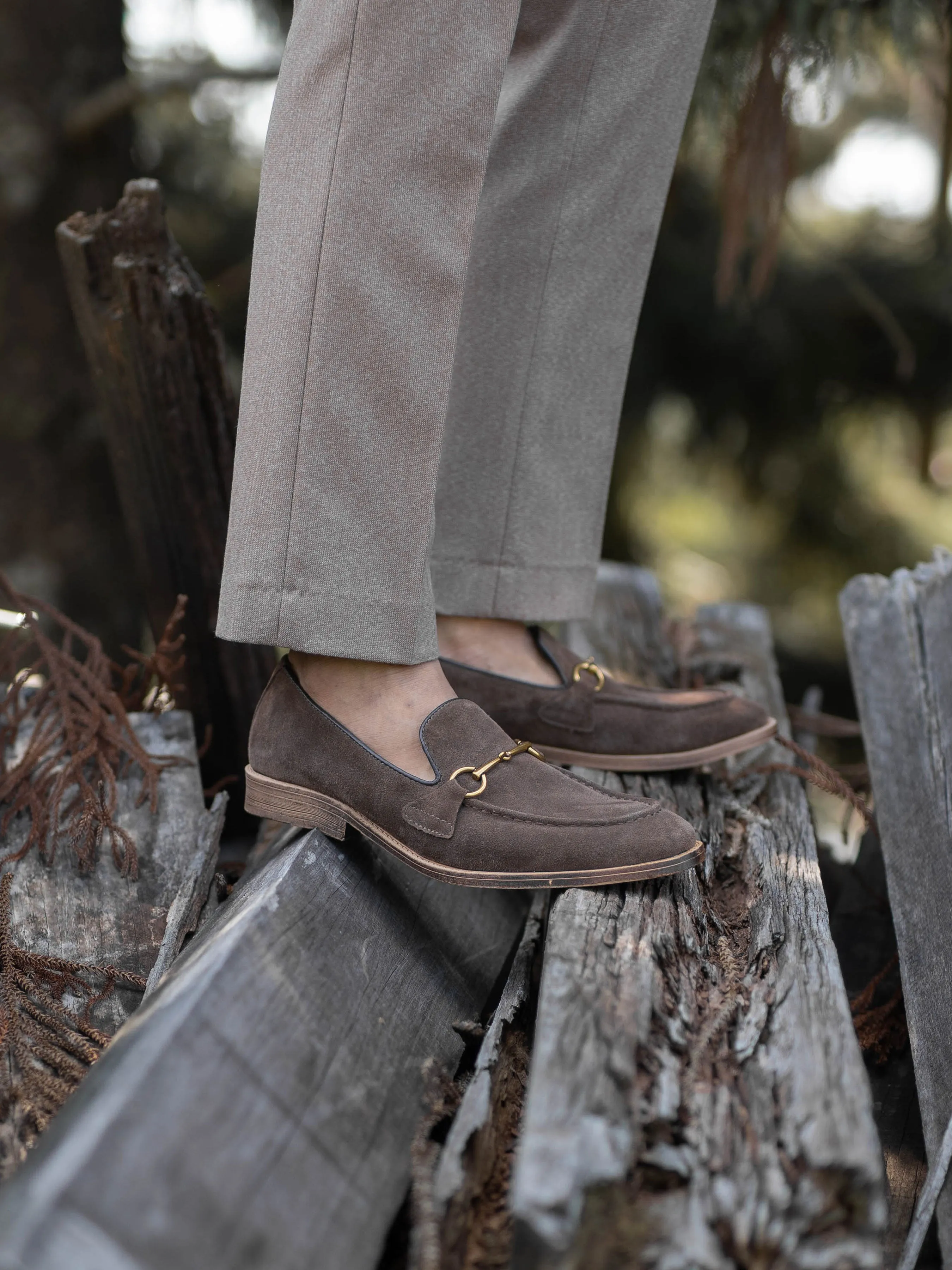 Coffee Suede Leather Horsebit Loafer with Flexi-Sole