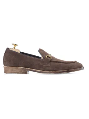 Coffee Suede Leather Horsebit Loafer with Flexi-Sole