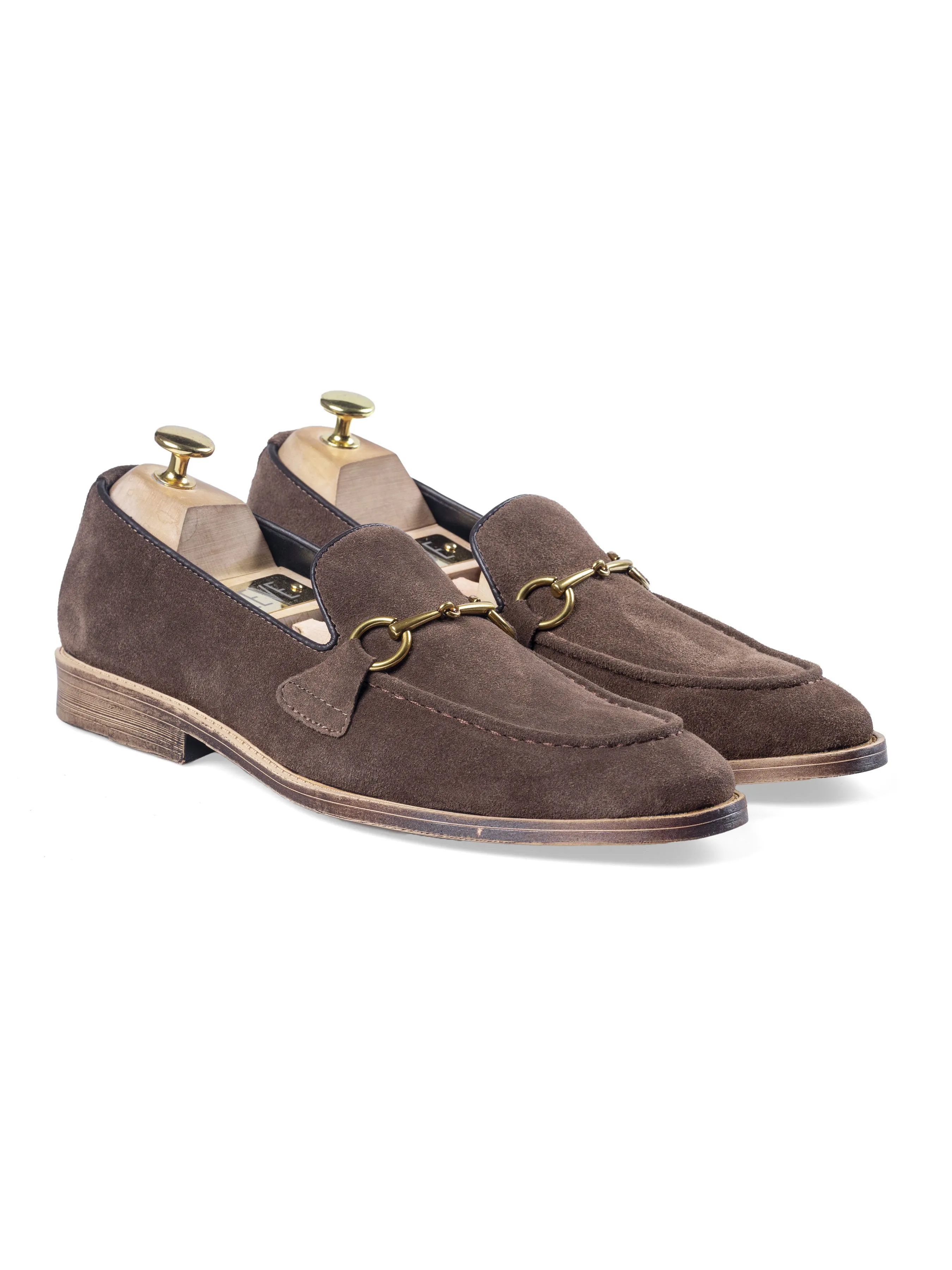 Coffee Suede Leather Horsebit Loafer with Flexi-Sole