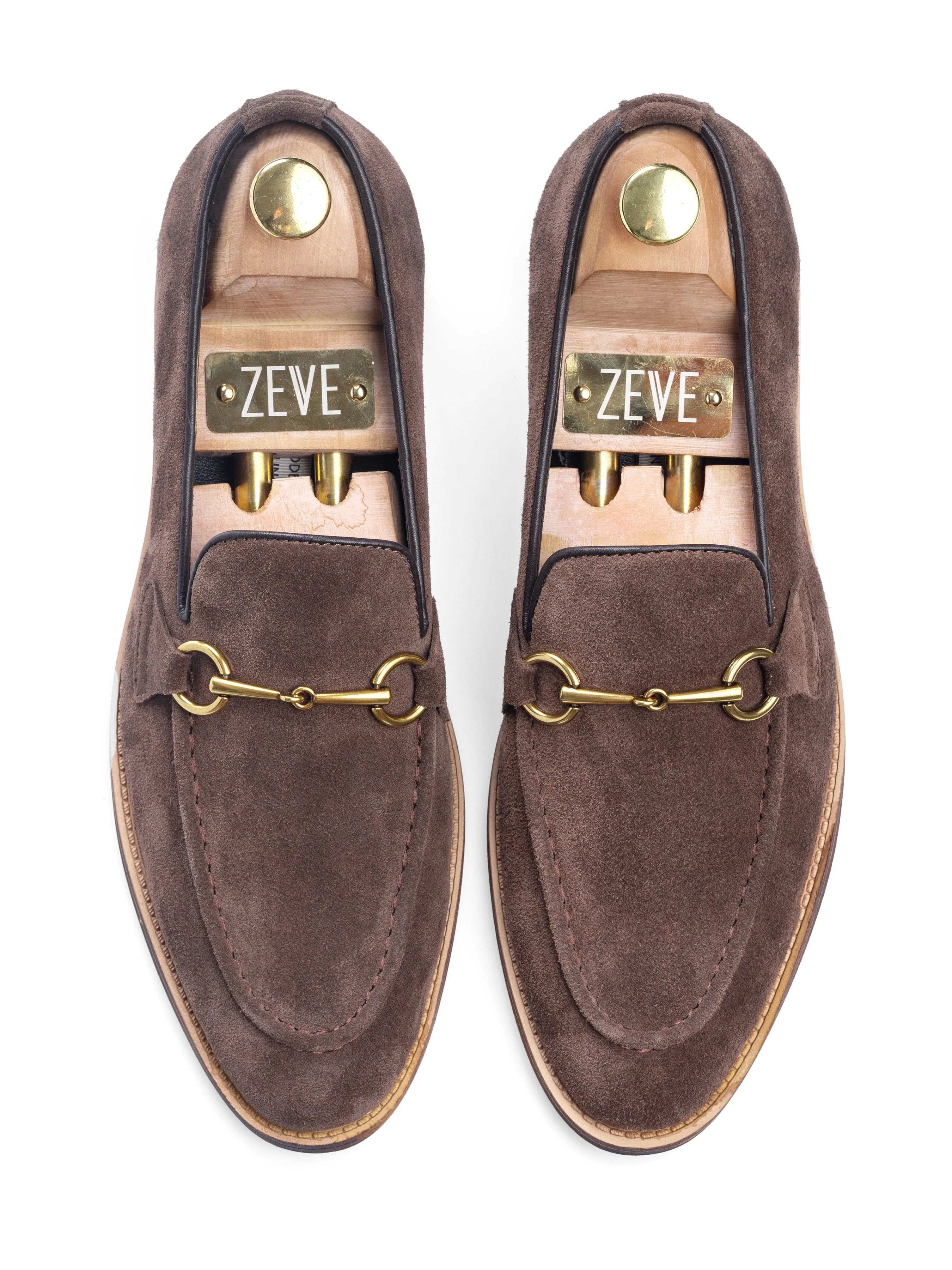 Coffee Suede Leather Horsebit Loafer with Flexi-Sole