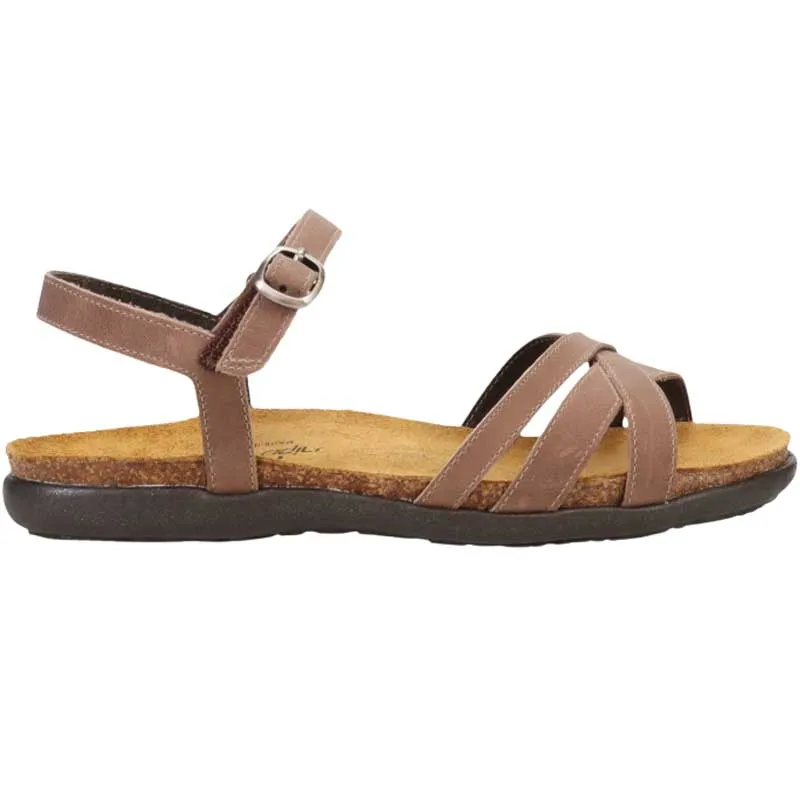 Comfortable Women's Leather Sandals in Oily Bark Color