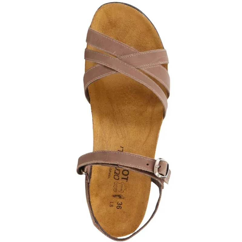 Comfortable Women's Leather Sandals in Oily Bark Color