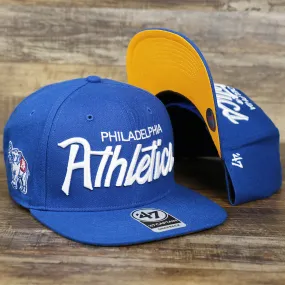 Cooperstown Philadelphia Athletics Wordmark Retro Athletics Side Patch Snapback - Royal Blue Snapback