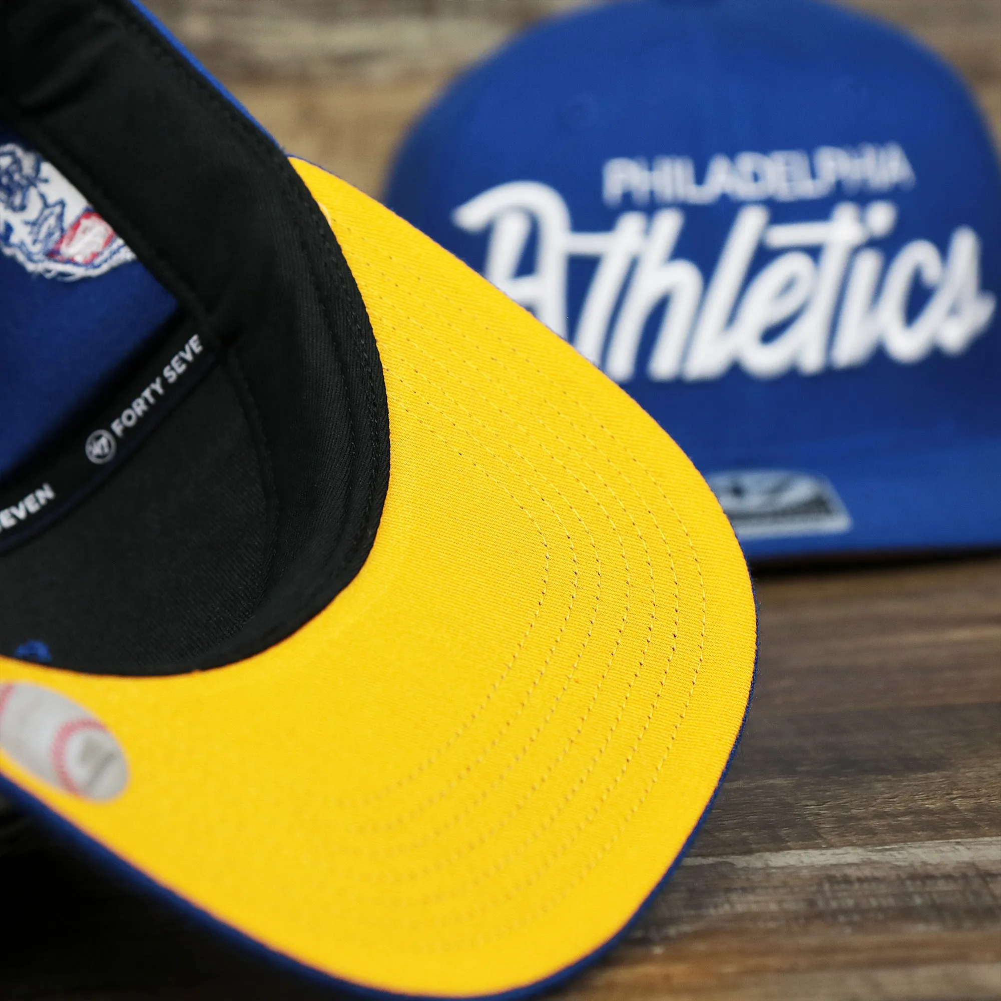 Cooperstown Philadelphia Athletics Wordmark Retro Athletics Side Patch Snapback - Royal Blue Snapback