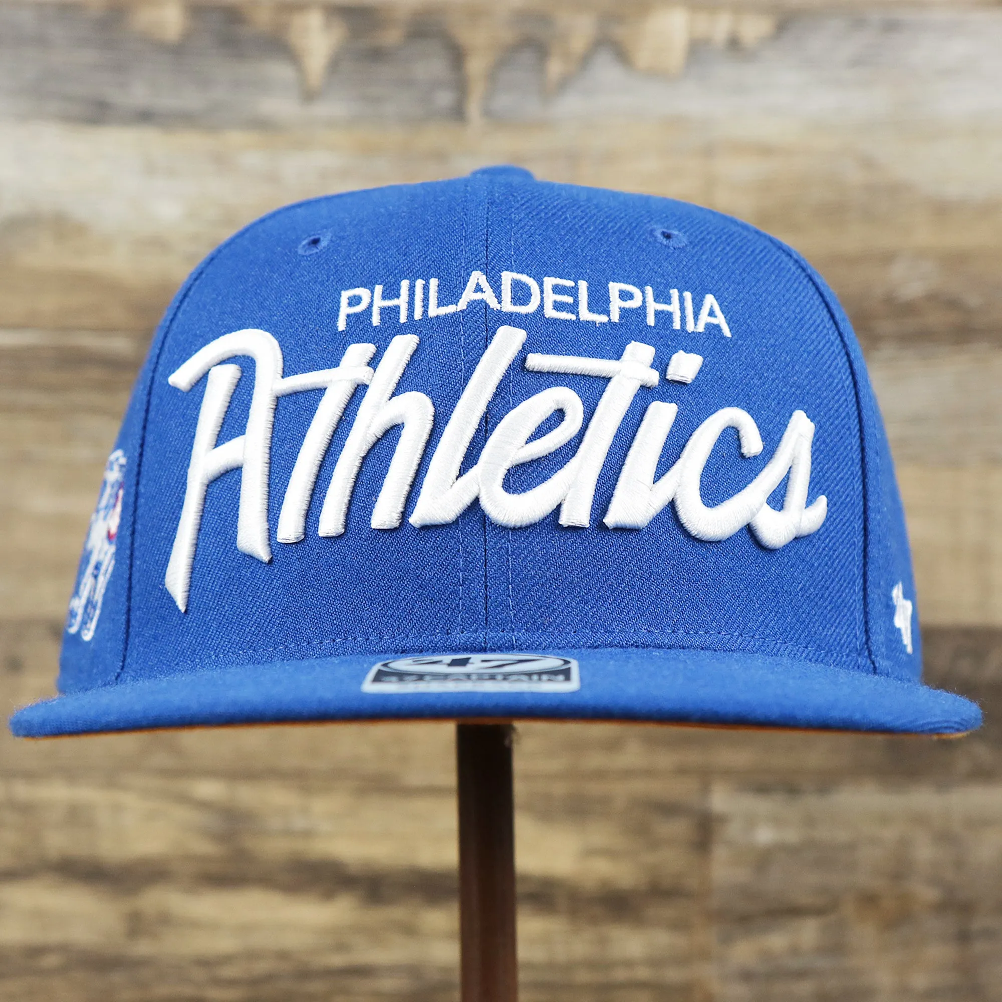 Cooperstown Philadelphia Athletics Wordmark Retro Athletics Side Patch Snapback - Royal Blue Snapback