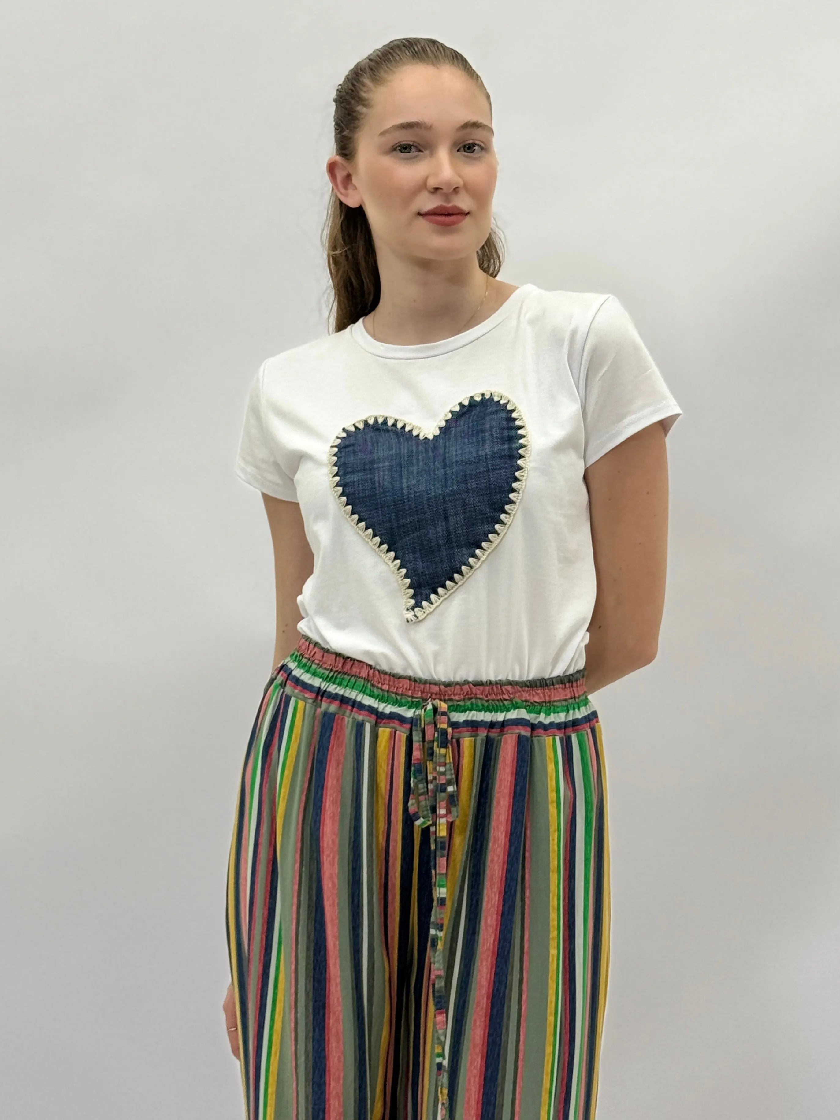 Cotton T-shirt with Denim Heart