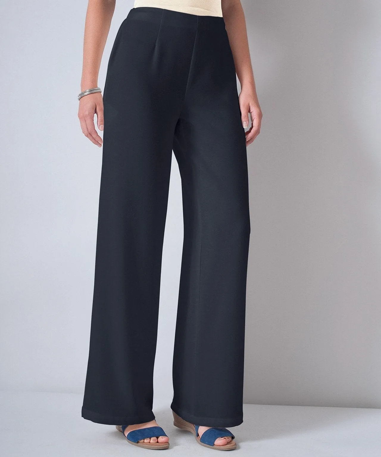 Crepe Pull-On Wide-Leg Trousers