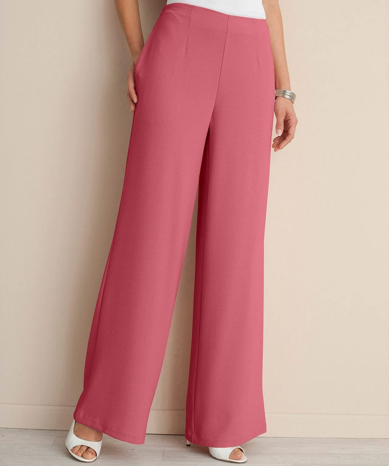 Crepe Pull-On Wide-Leg Trousers