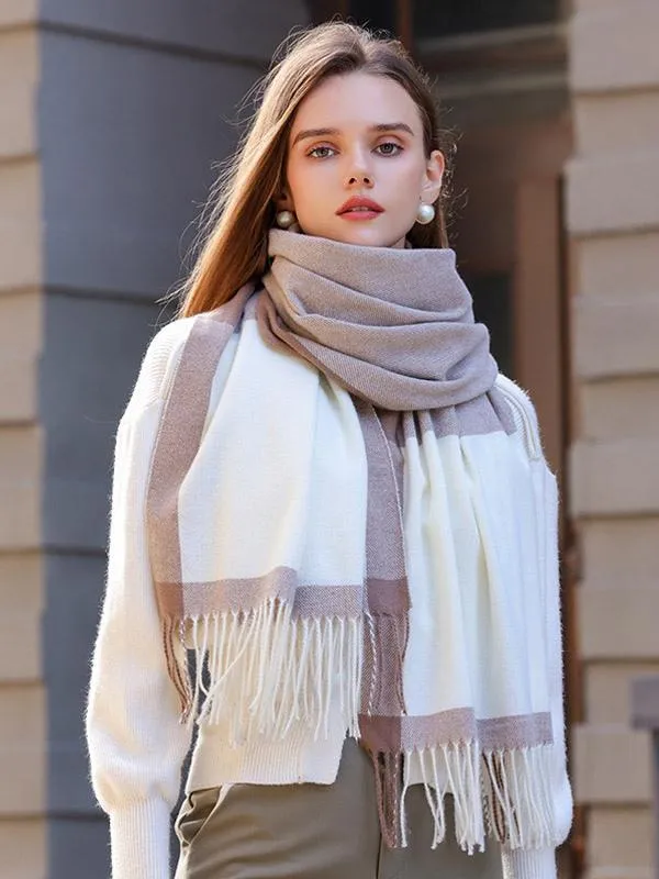 Daily Casual Plaid Scarf With Fringe for Women