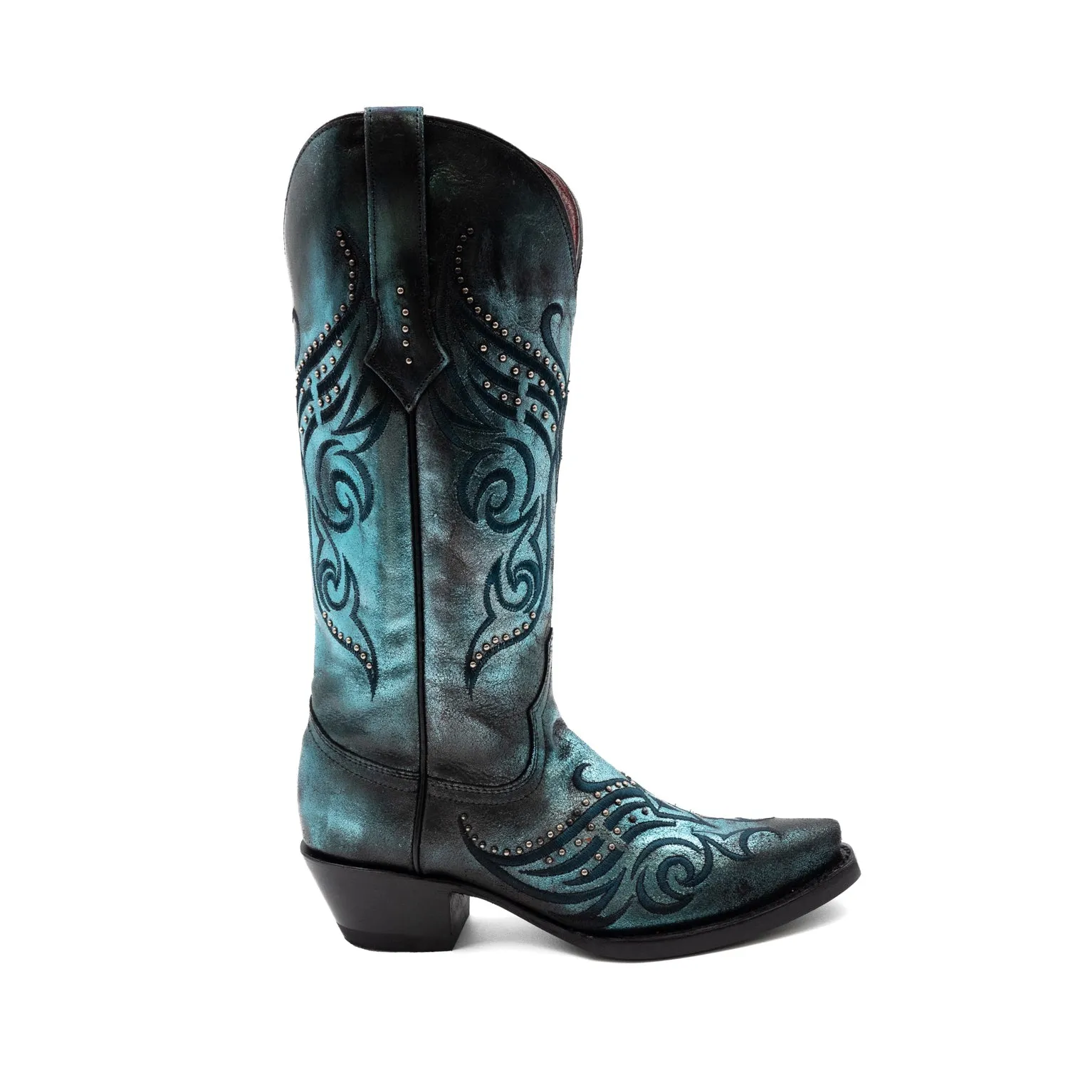 Electric Blue Leather Cowboy Boots for Women - Ferrini Masquerade V-Toe