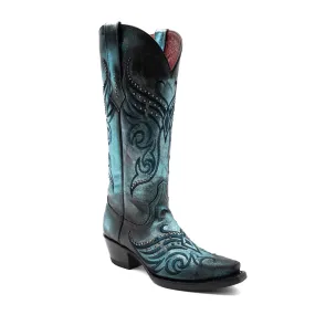 Electric Blue Leather Cowboy Boots for Women - Ferrini Masquerade V-Toe