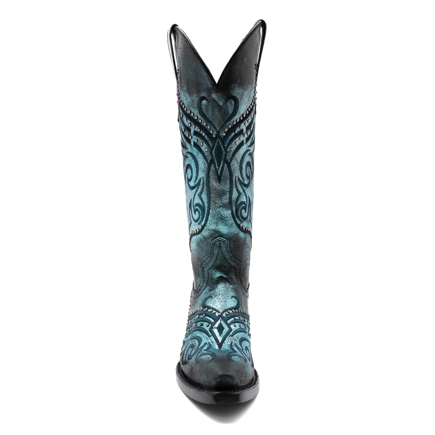 Electric Blue Leather Cowboy Boots for Women - Ferrini Masquerade V-Toe