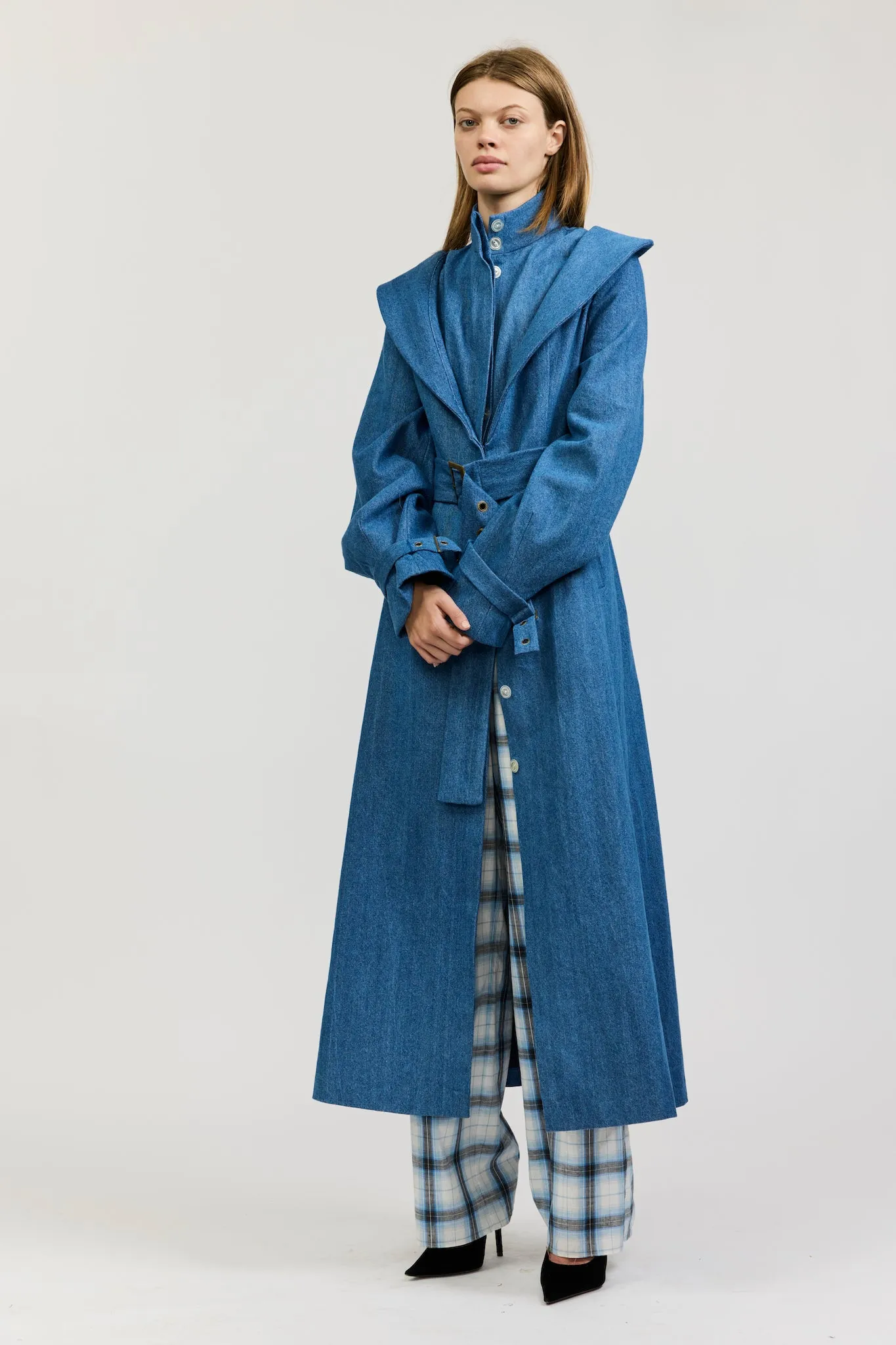 Elliot Trench Coat in Medium Blue Denim