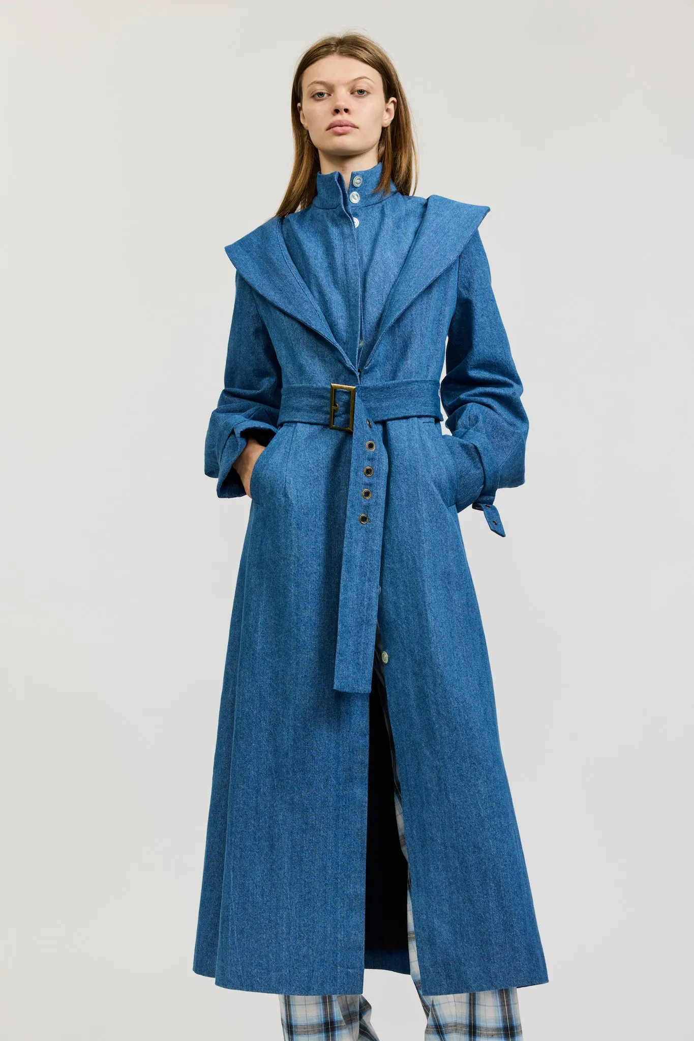 Elliot Trench Coat in Medium Blue Denim