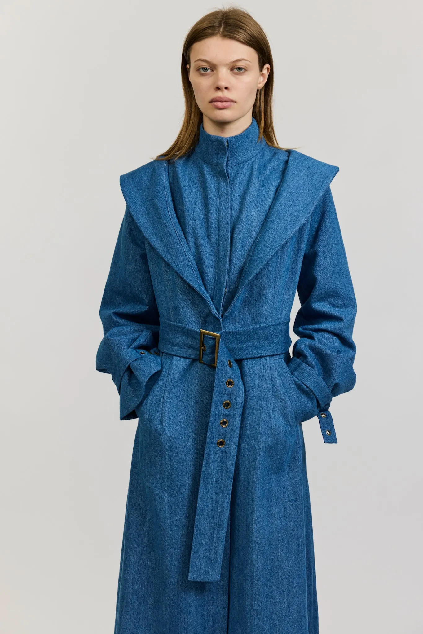 Elliot Trench Coat in Medium Blue Denim