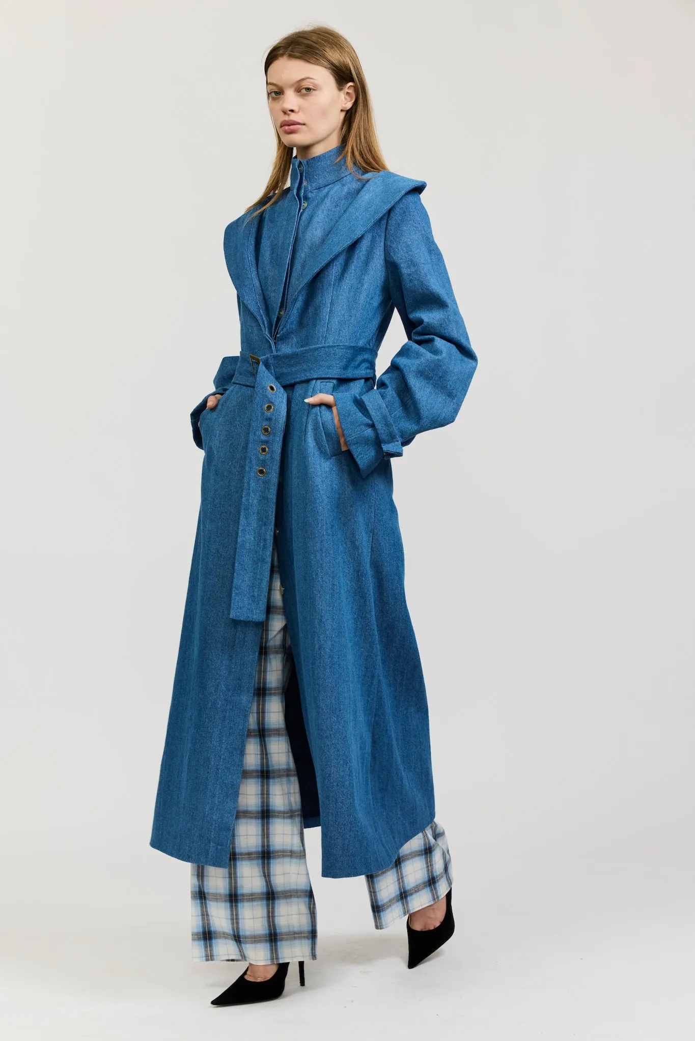 Elliot Trench Coat in Medium Blue Denim