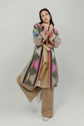 Ethnic pattern trench coat