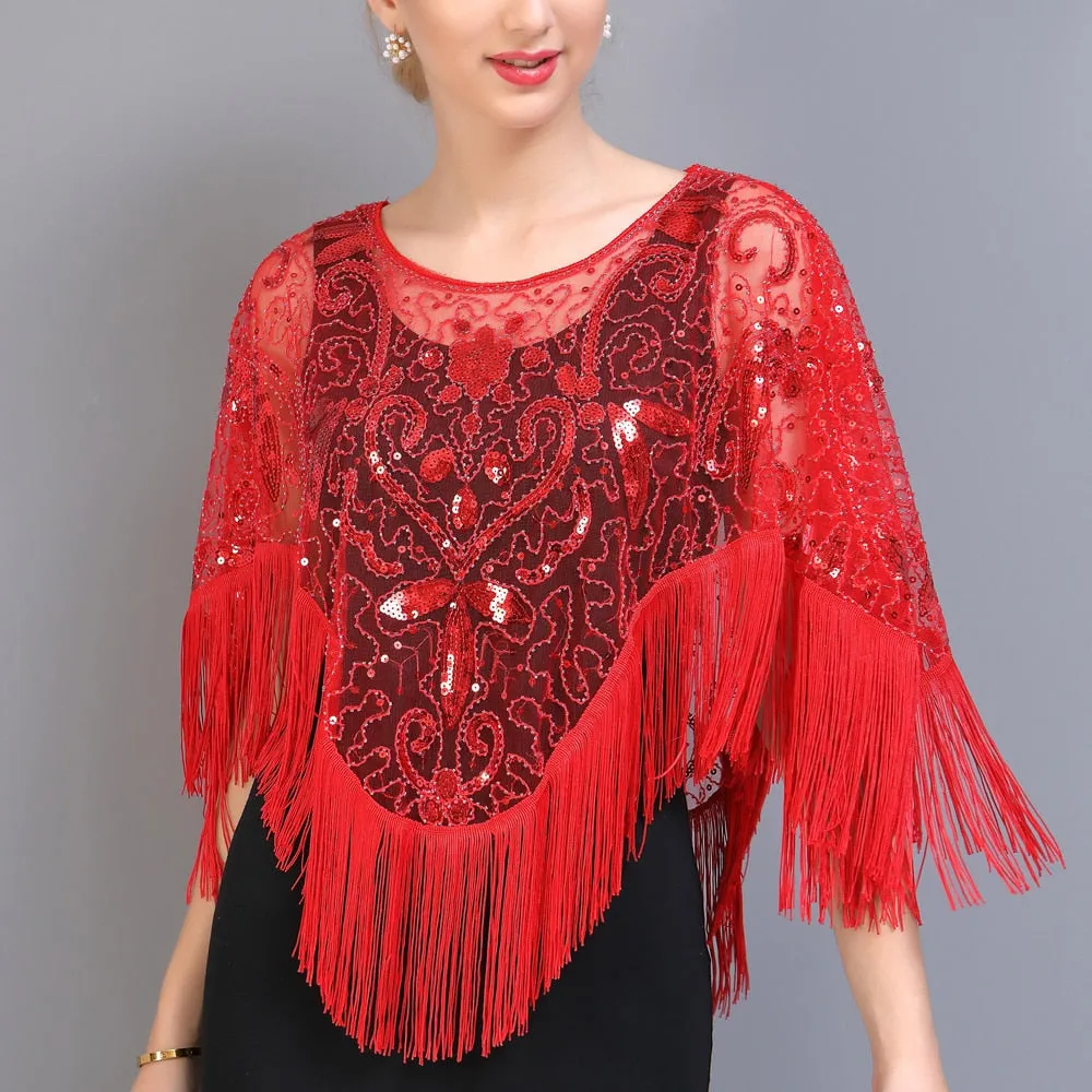 Evening Cape 1920s Flapper Dress Accessories for Women - Shawls, Scarves, Wraps, Ponchos | Sequin, Beaded, Fringe Cover-Up