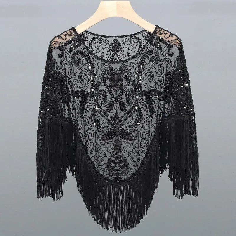 Evening Cape 1920s Flapper Dress Accessories for Women - Shawls, Scarves, Wraps, Ponchos | Sequin, Beaded, Fringe Cover-Up