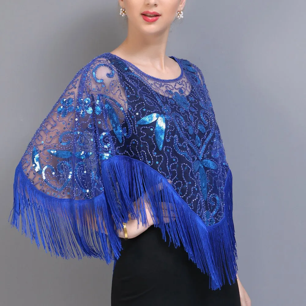 Evening Cape 1920s Flapper Dress Accessories for Women - Shawls, Scarves, Wraps, Ponchos | Sequin, Beaded, Fringe Cover-Up