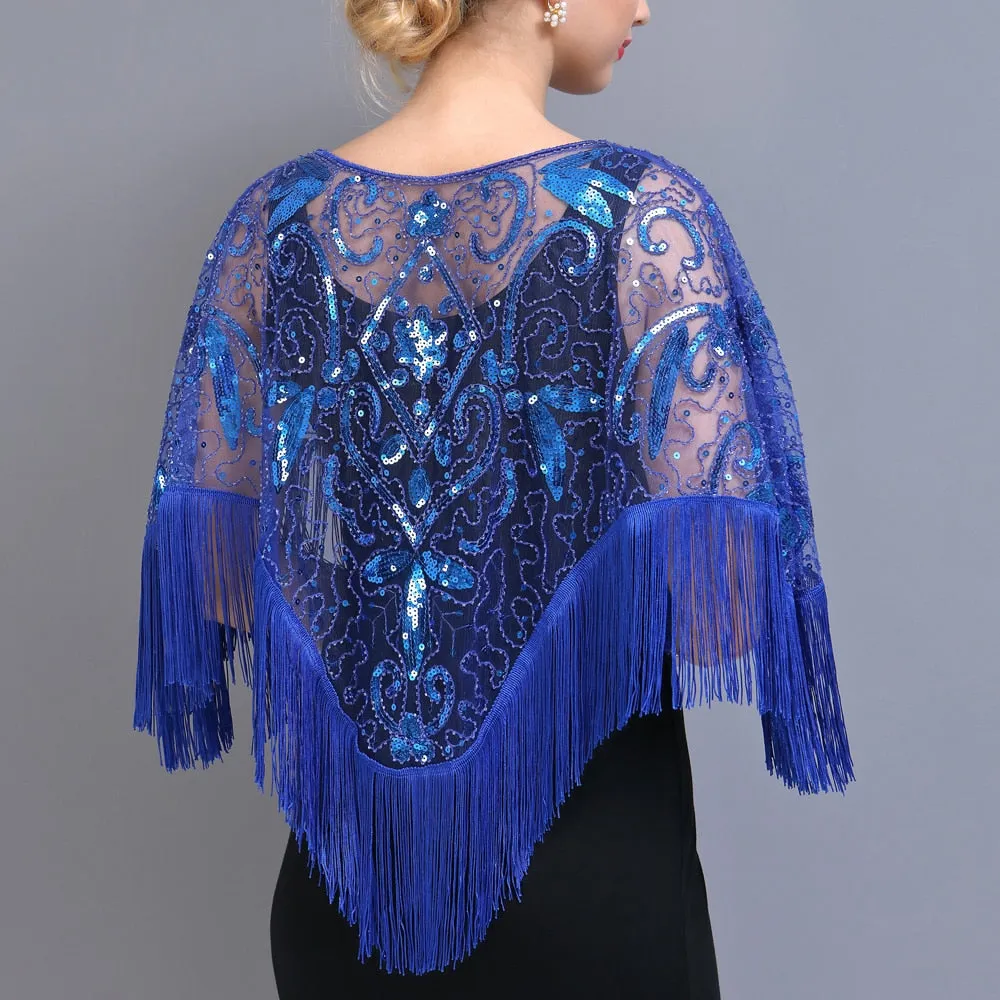 Evening Cape 1920s Flapper Dress Accessories for Women - Shawls, Scarves, Wraps, Ponchos | Sequin, Beaded, Fringe Cover-Up