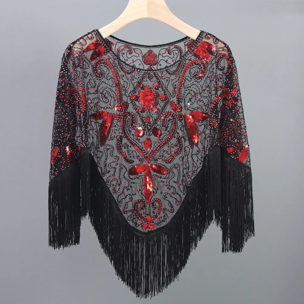 Evening Cape 1920s Flapper Dress Accessories for Women - Shawls, Scarves, Wraps, Ponchos | Sequin, Beaded, Fringe Cover-Up