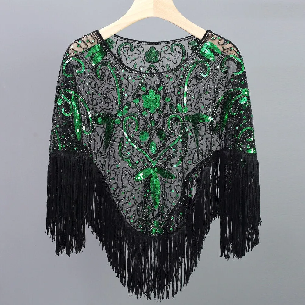 Evening Cape 1920s Flapper Dress Accessories for Women - Shawls, Scarves, Wraps, Ponchos | Sequin, Beaded, Fringe Cover-Up