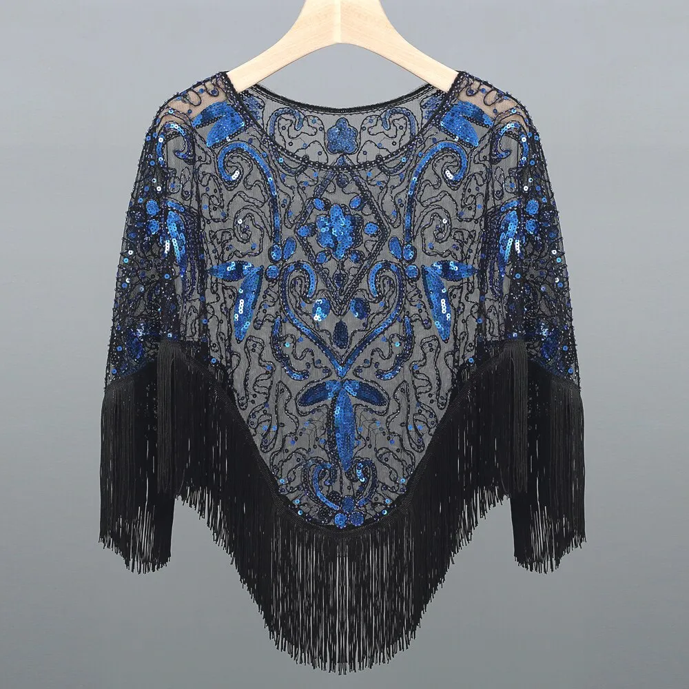 Evening Cape 1920s Flapper Dress Accessories for Women - Shawls, Scarves, Wraps, Ponchos | Sequin, Beaded, Fringe Cover-Up