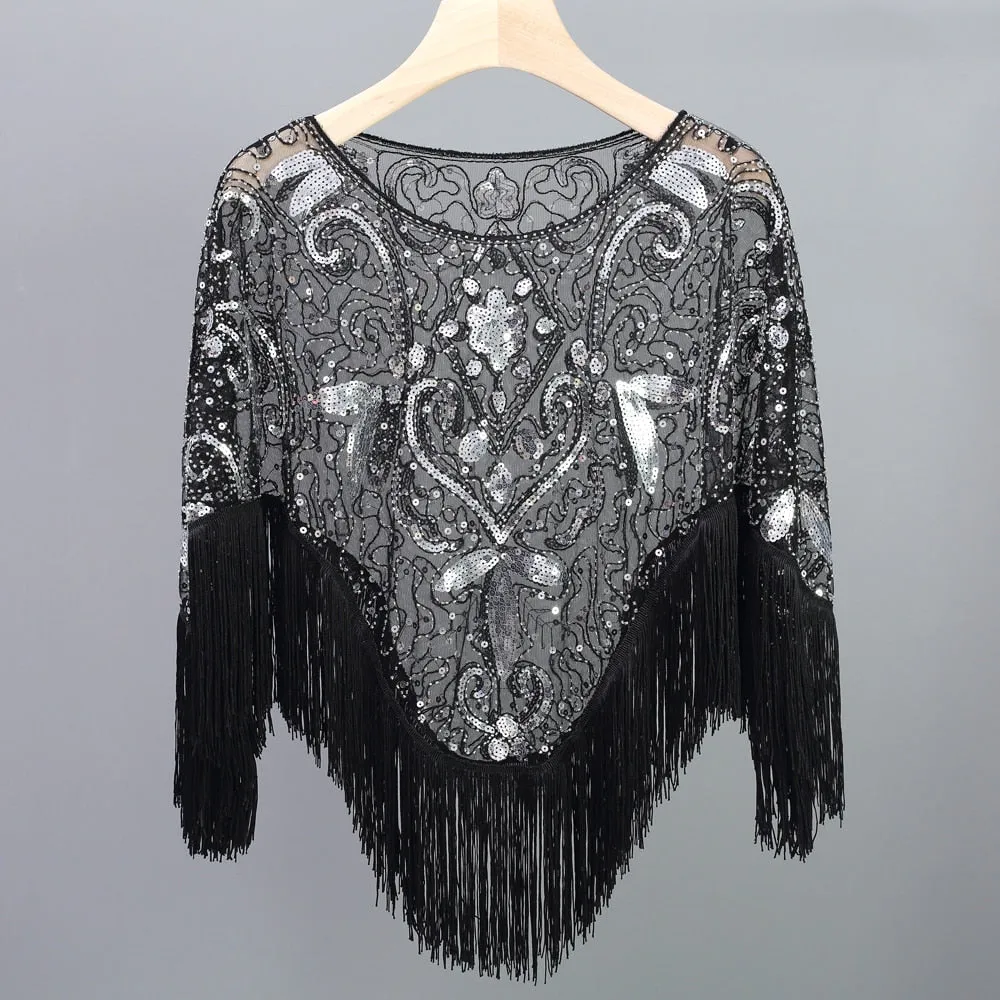 Evening Cape 1920s Flapper Dress Accessories for Women - Shawls, Scarves, Wraps, Ponchos | Sequin, Beaded, Fringe Cover-Up