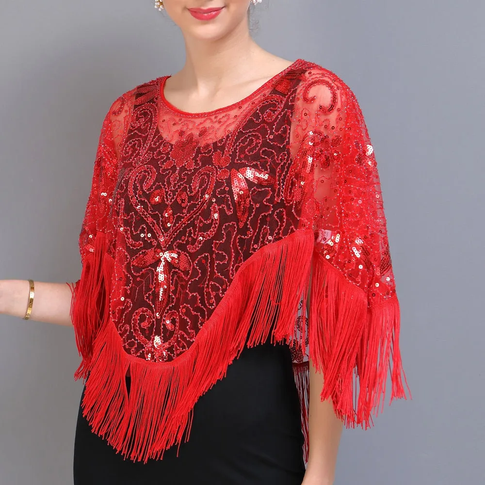 Evening Cape 1920s Flapper Dress Accessories for Women - Shawls, Scarves, Wraps, Ponchos | Sequin, Beaded, Fringe Cover-Up