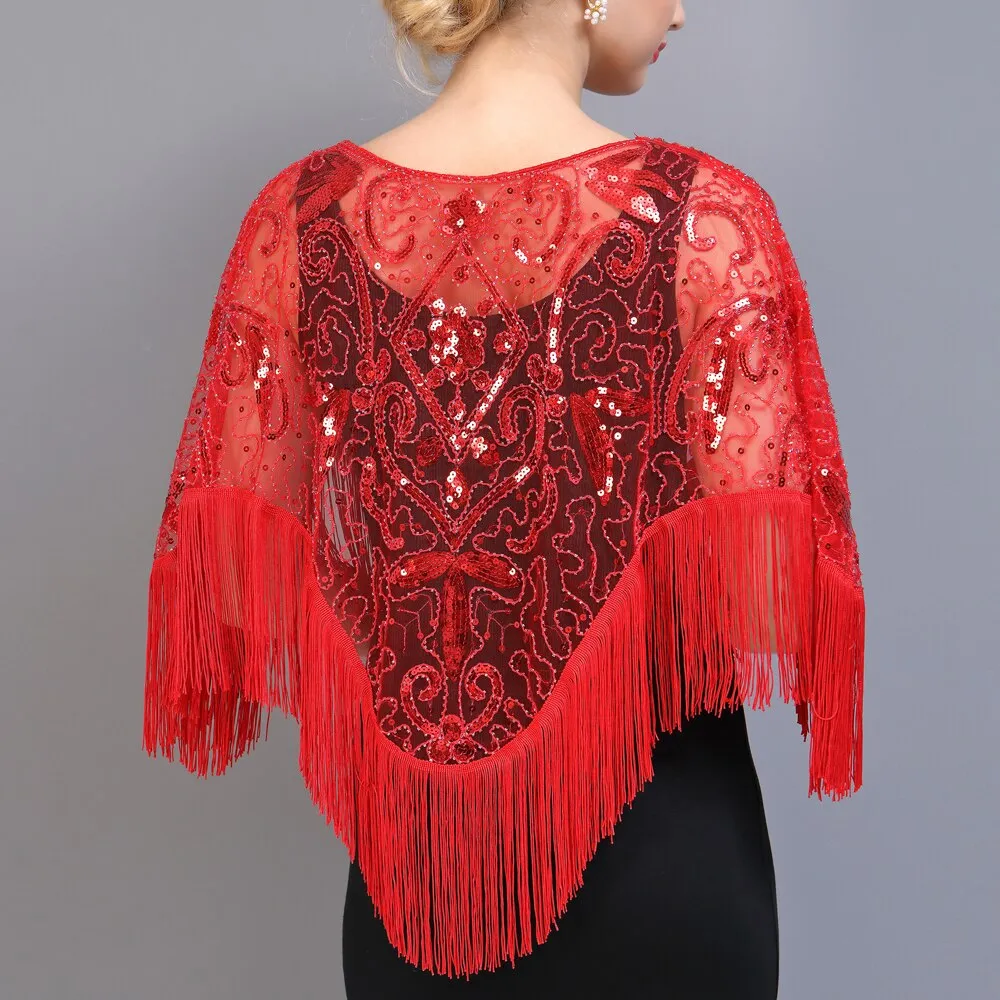 Evening Cape 1920s Flapper Dress Accessories for Women - Shawls, Scarves, Wraps, Ponchos | Sequin, Beaded, Fringe Cover-Up