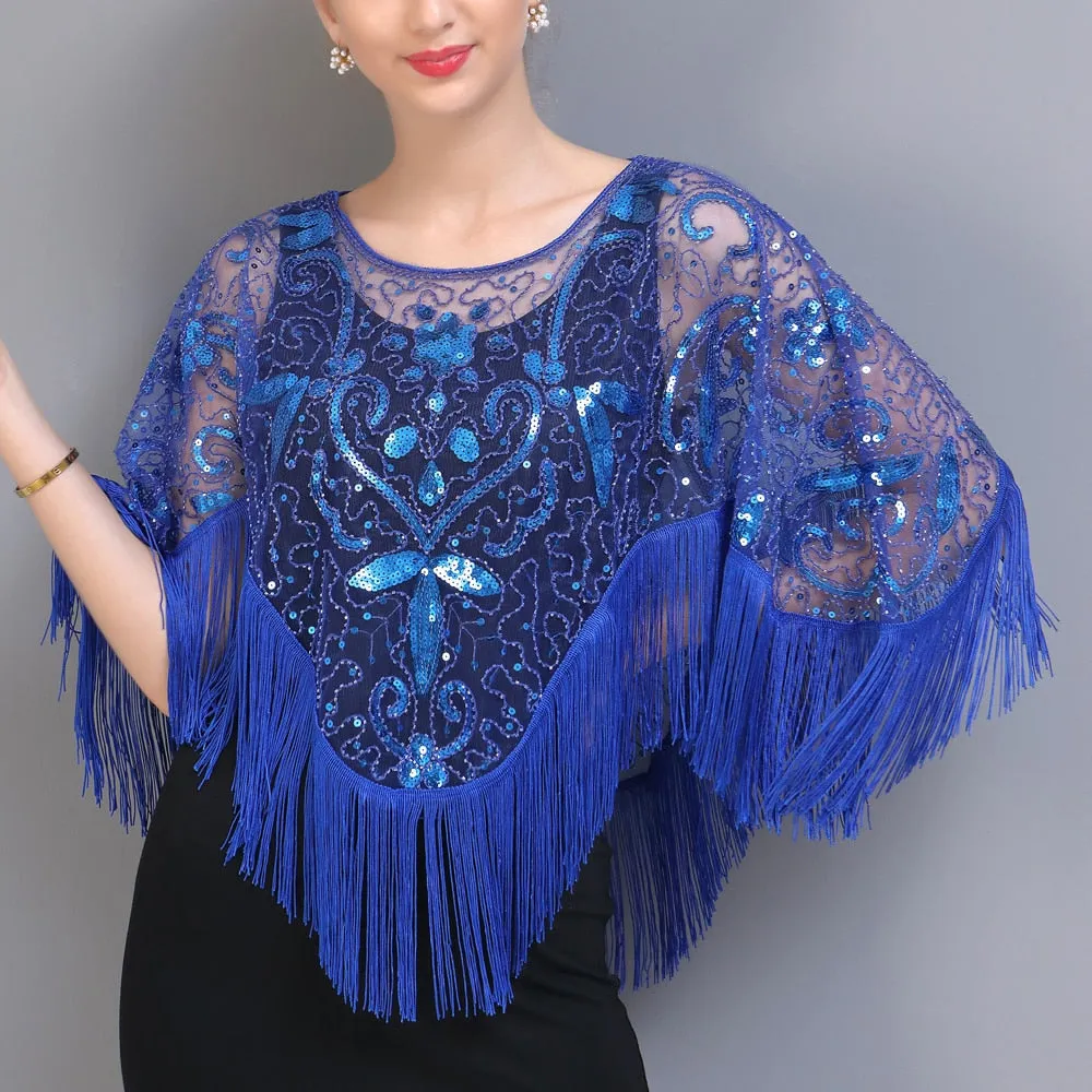 Evening Cape 1920s Flapper Dress Accessories for Women - Shawls, Scarves, Wraps, Ponchos | Sequin, Beaded, Fringe Cover-Up