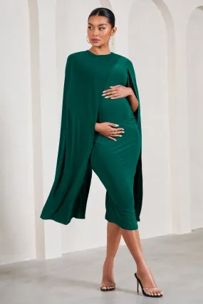 Fashionable Green Maternity Midi Dress with Cape Sleeves