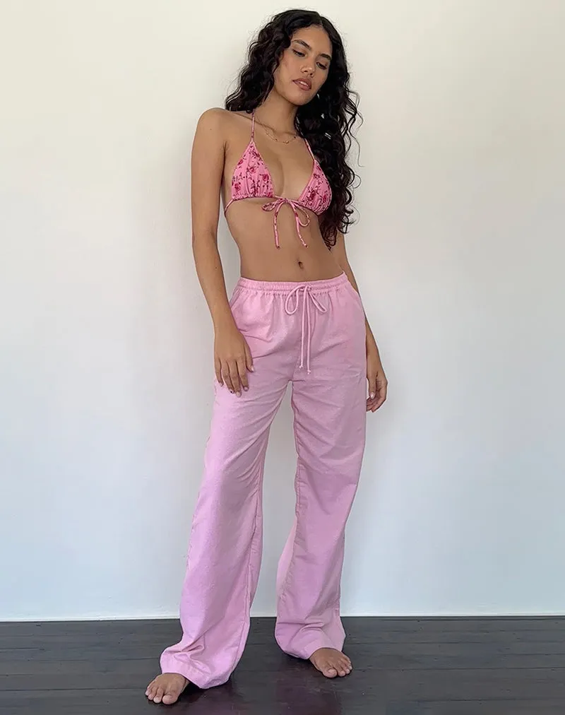 Flamingo Pink Wide Leg Linen Pants