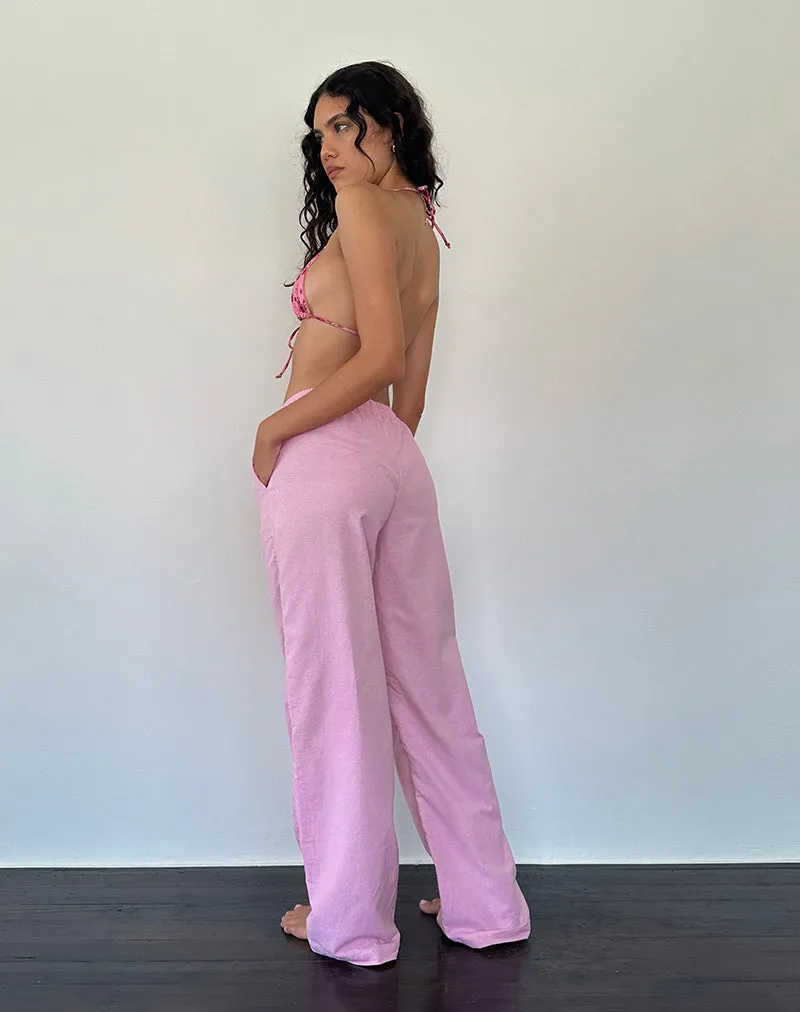 Flamingo Pink Wide Leg Linen Pants