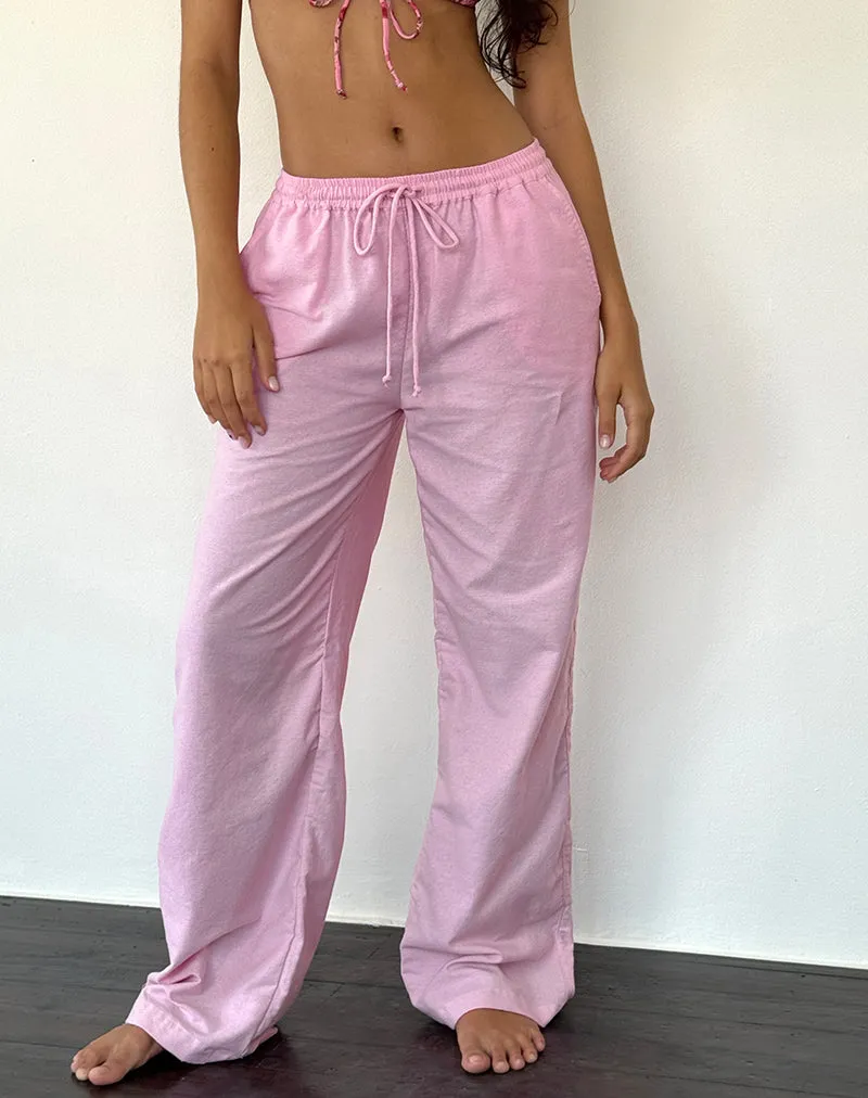 Flamingo Pink Wide Leg Linen Pants