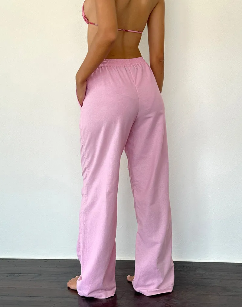 Flamingo Pink Wide Leg Linen Pants