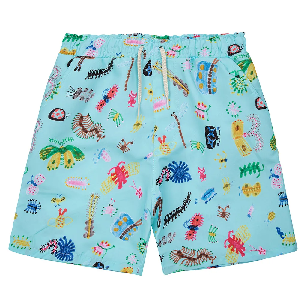 Funny Insects Aqua Blue Swim Shorts