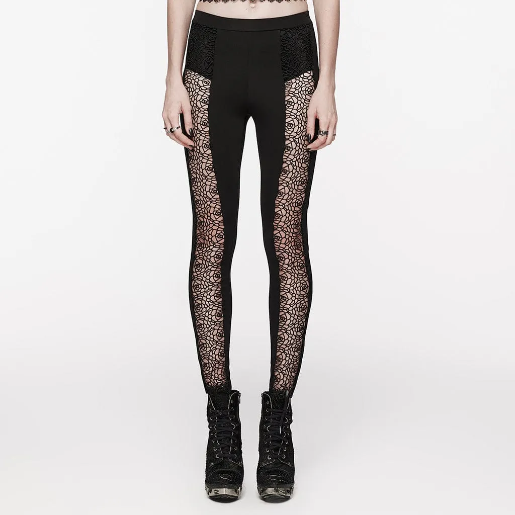 Gothic Floral Leggings for Women with Cutout Design