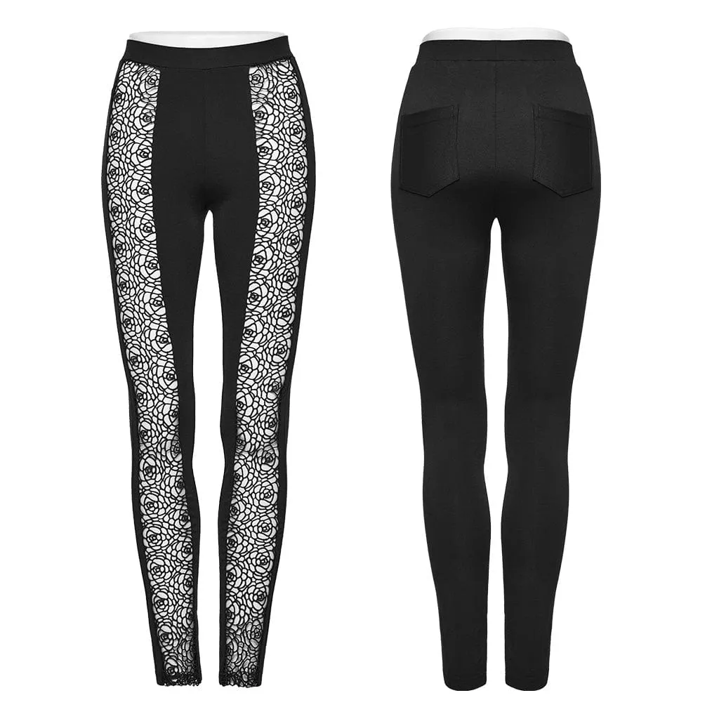 Gothic Floral Leggings for Women with Cutout Design