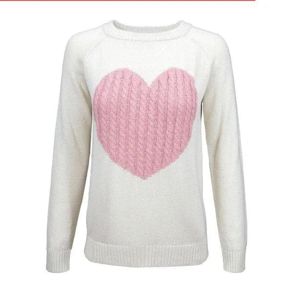 Heart Pattern Round Neck Sweater Love Theme